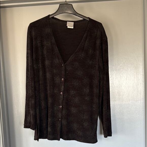 Vintage Rabbit Rabbit Rabbit Women's Black Sparkly Button Cardigan Sweater sz 12 - Picture 1 of 6